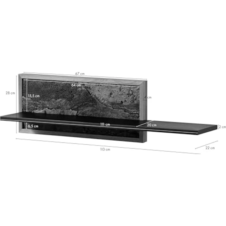 Wandregal 113x23x28 schwarz / natur geölt LINDAU #105 – Bild 7