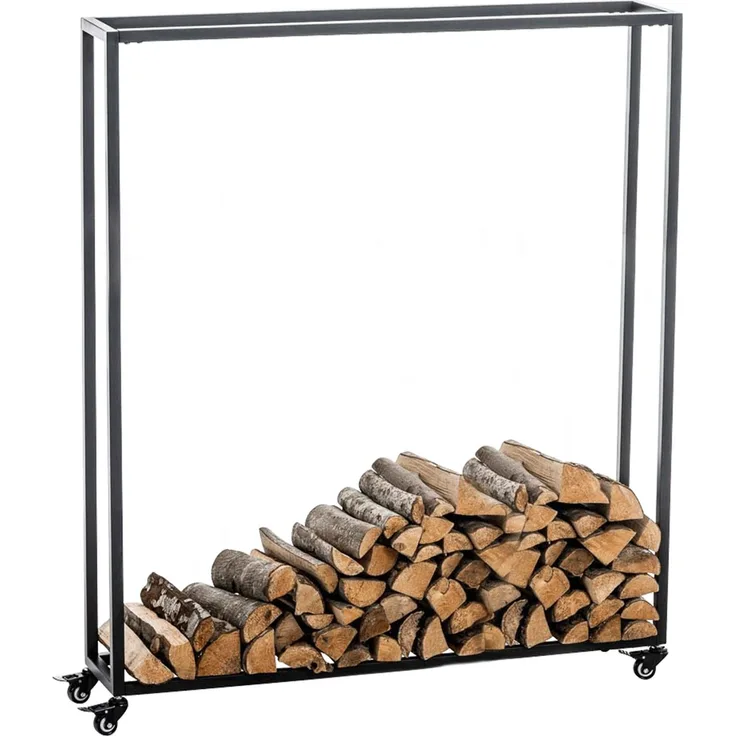DELUKE® Kaminholzregal innen Metall BETTA - mit Rollen, 25x100x150 Brennholzregal innen Kaminholzständer Kaminholzhalter Feuerholzregal Innen Holz stapeln Wohnzimmer