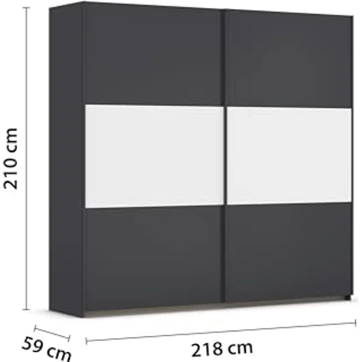 Rauch Möbel Neo, Schwebetürenschrank, Kleiderschrank, Kleiderschränke, Garderobe, Schrank mit Stauraum, 2-türig, Farbe Grau-metallic/Alpinweiß, 218 x 210 x 59 cm – Bild 4