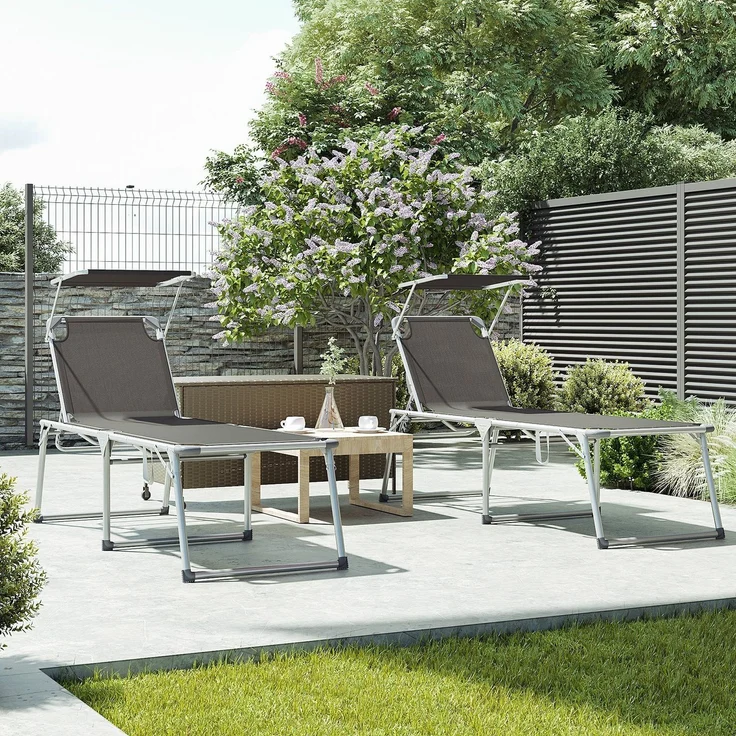 SONGMICS klappbare Sonnenliege, 65 x 200 x 48 cm, bis 150 kg belastbar, Liegestuhl, Gartenliege, extra groß, mit Sonnendach, Rückenlehne verstellbar, dunkelgrau GCB26GY – Bild 3