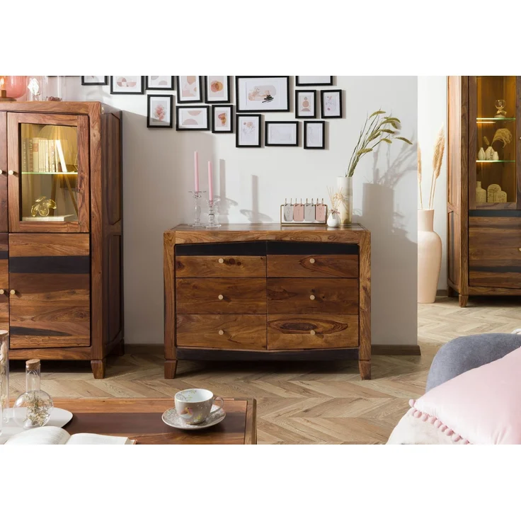 Sideboard Sheesham 110 x 45 x 80 dunkelbraun lackiert ANCONA #220 – Bild 9