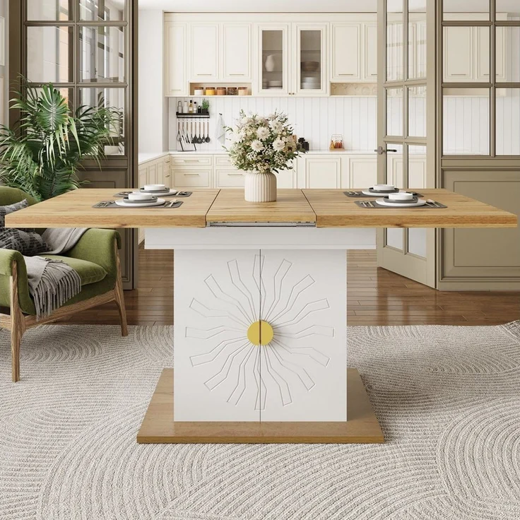 OKWISH Esstisch für Küche & Wohnzimmer (Ausziehtisch – Ausziehfunktion Weiß, 1-St, 110(140) x 70 x 76 cm) – Bild 3