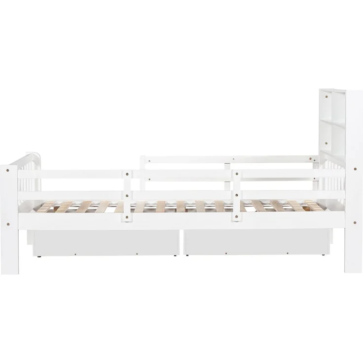 Kinderbett mit Rausfallschutz, Lattenrost und Schubladen, 90x200 cm, Jugendbett, Kiefer – Bild 10