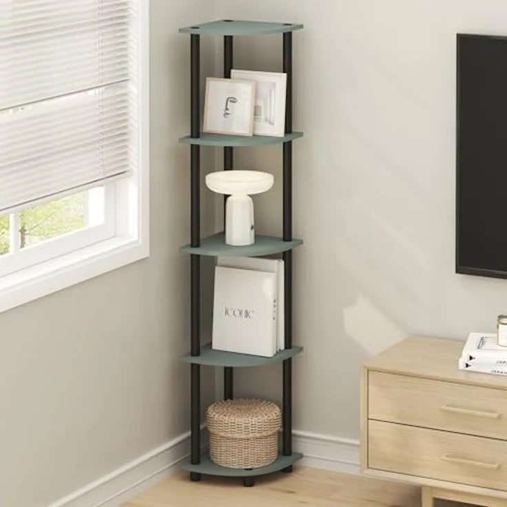 Furinno Turn-N-Tube Eckregal, 5-stufiges Eck-Bücherregal, offene Ablageregale, für Organisation und Aufbewahrung, Wohnzimmer, Homeoffice, Garage, Schlafzimmer, Salbeigrün – Bild 2