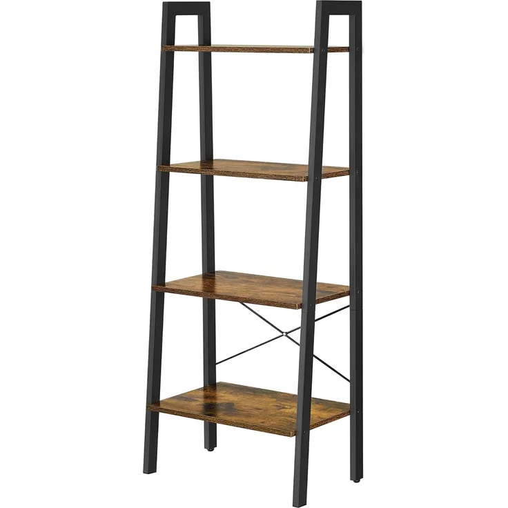 Vasagle Regal, Bücherregal mit 4 Ebenen, Leiterregal, Standregal, für Wohnzimmer, Schlafzimmer, Küche, Homeoffice, Industrie-Design, Stahlrahmen, vintagebraun-schwarz, von Songmics LLS44X