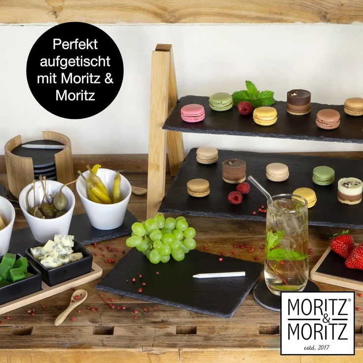 Moritz & Moritz Servierplatte Servierplatte mit Dipschalen - Schieferset Cinnamon - Schieferplatte, Schiefer, Keramik, (Tannenbaumform, 4-tlg) – Bild 7
