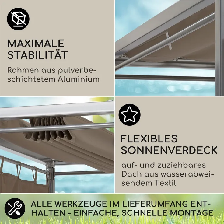 Eremitage Double Sunbed 2 Pers Stahl-Rahmen Sonnendach Vorhänge taupe Taupe