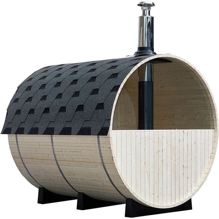 XXL Luxus Outdoor Fasssauna 210x240 cm SET Sauna inkl. Holzofen 4-6 Pers. – Bild 4