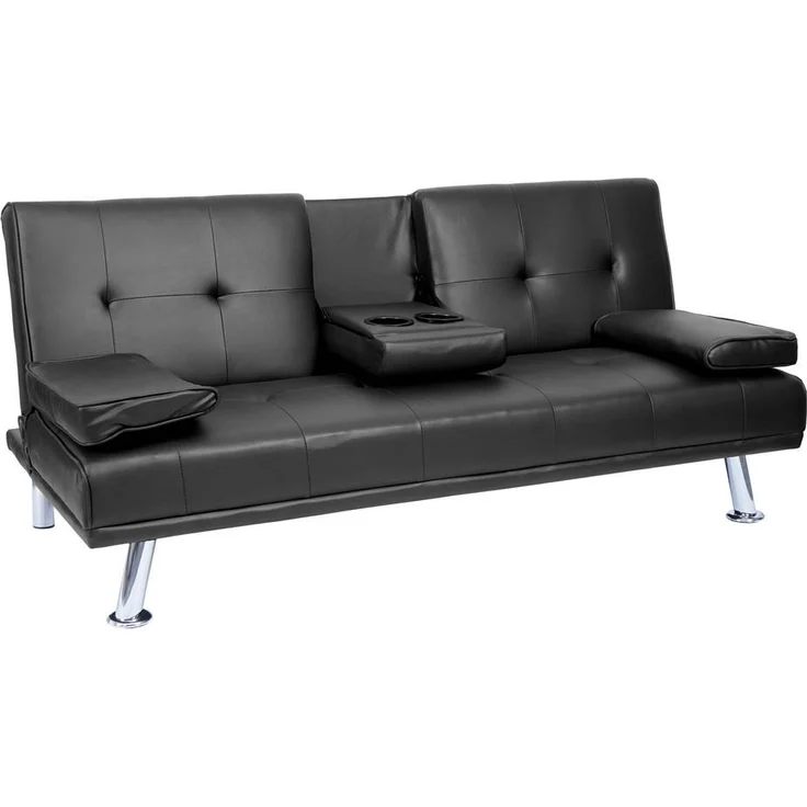 MCW 3Er-Sofa, Schwarz, Textil, 166x77x81 cm, verstellbare Rückenlehne, klappbarer Tassenhalter, Schlaffunktion