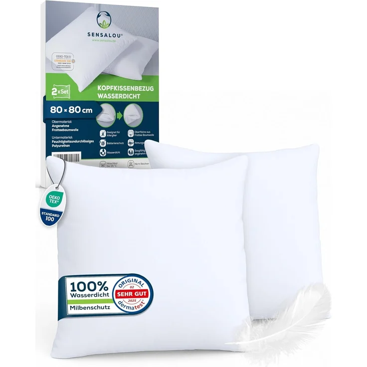 Sensalou Microfaserkissen Kopfkissenbezug mit Reißverschluss wasserdicht weiß - 2 Stück, Set, 2er Set