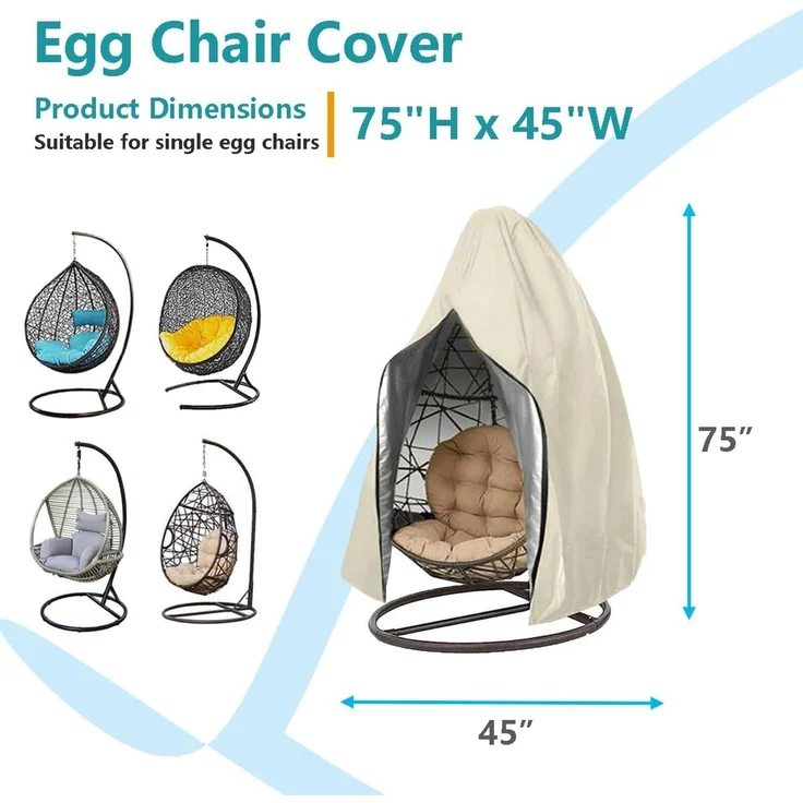 Ei Swing Chair Cover 230 × 115 cm Wasserdicht, Windschutz, Reißverschluss, Beige, Outdoor Hängesessel – Bild 2