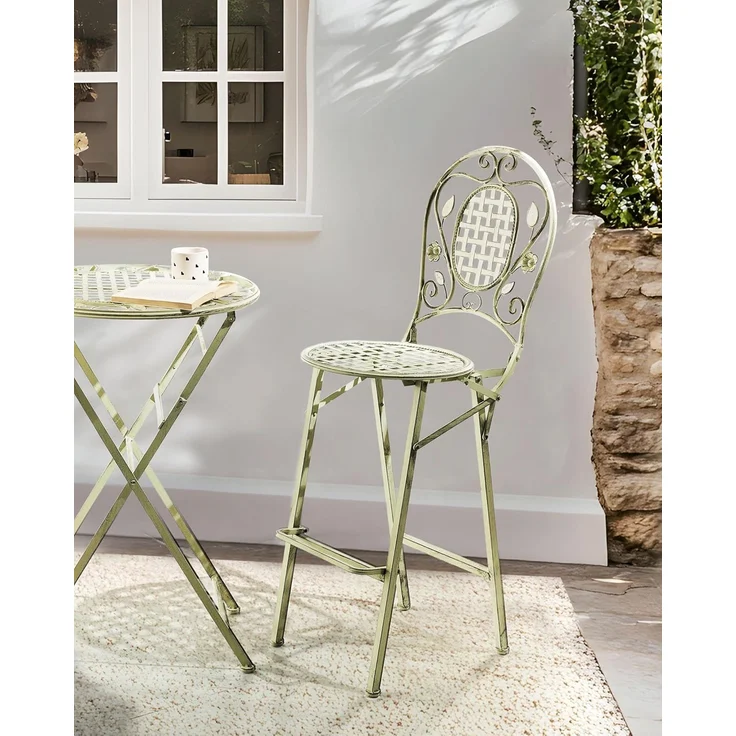 Beliani 'BIVIO' Garten-Barhocker, 2er Set, klappbar, Metall Hellgrün – Bild 2