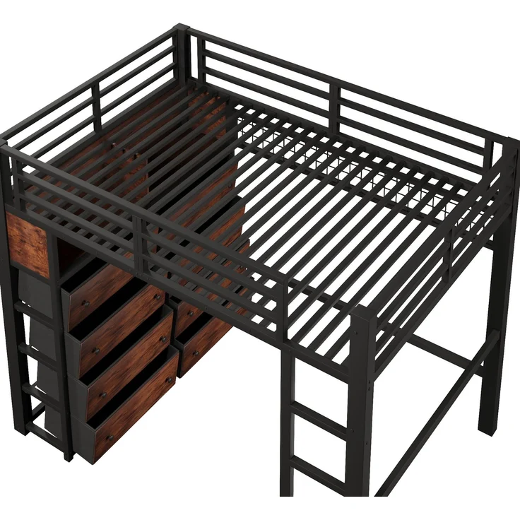 U-life Metall-Hochbett 140x200 cm mit 8 Schubladen, LED-Beleuchtung, Regalen, Lochwand und Lattenrost, Schwarz – Bild 9