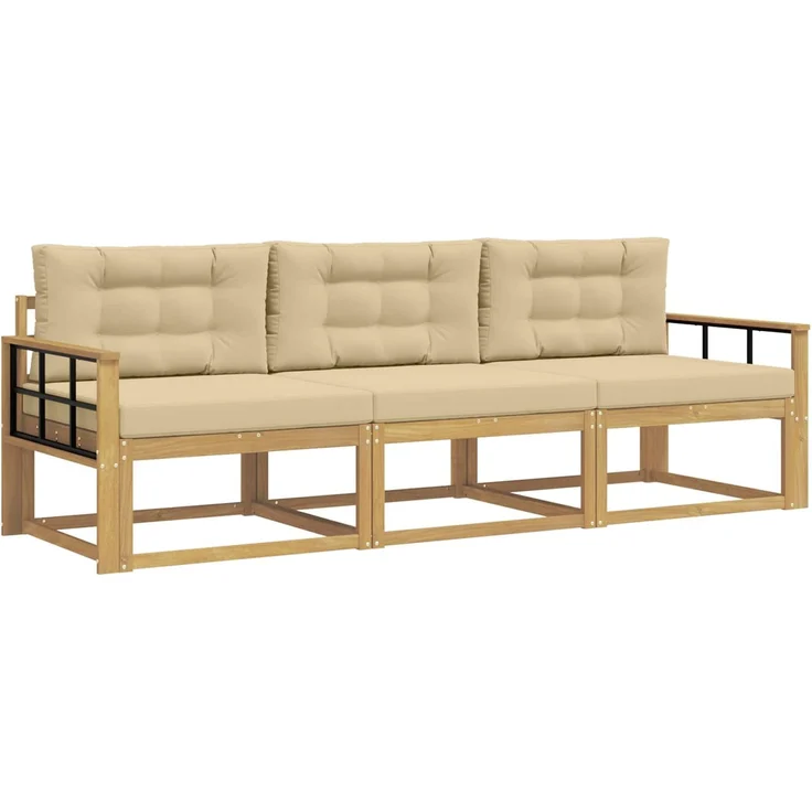 vidaXL Outdoor-Sofagarnitur mit Kissen 3 pcs Weiß und Beige Polyester 3386002 – Bild 2
