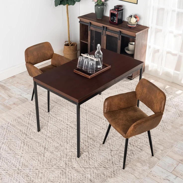 FurnitureR Espresso rechteckiger Dining-Tisch, L-120 cm für 4-6 Personen, Sleek Modernes Design, Thick Wood Top mit Metallrahmen, vielseitig und minimalistisch, Akzent für Outdoor & Innen 120x70 x – Bild 8