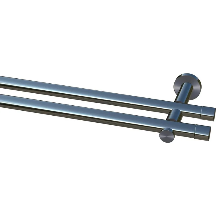 Garduna Gardinenstange Ø 20mm / 1- oder 2-Lauf, 2-läufig, kürzbar, Metall, 2-lauf 1-lauf, Gardinenstange komplett, hochwertig, Fixmaß, 20mm – Bild 1