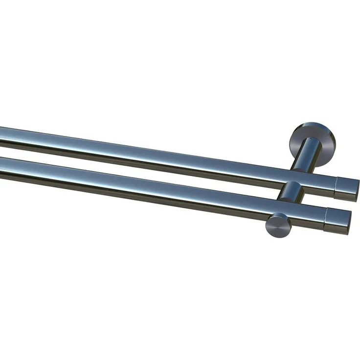 Garduna Gardinenstange Ø 20mm / 1- oder 2-Lauf, 2-läufig, kürzbar, Metall, 2-lauf 1-lauf, Gardinenstange komplett, hochwertig, Fixmaß, 20mm