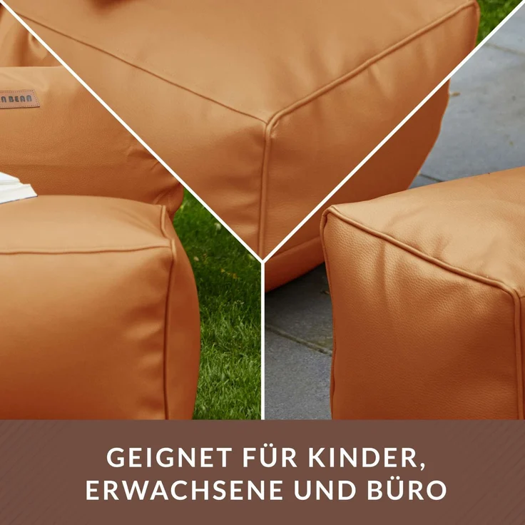 Green Bean® Sitzhocker aus Kunstleder - Pouf mit EPS Perlen Füllung - 70 x 33 x 28cm - perfekte Ergänzung zum Sitzsack - Cognac – Bild 3