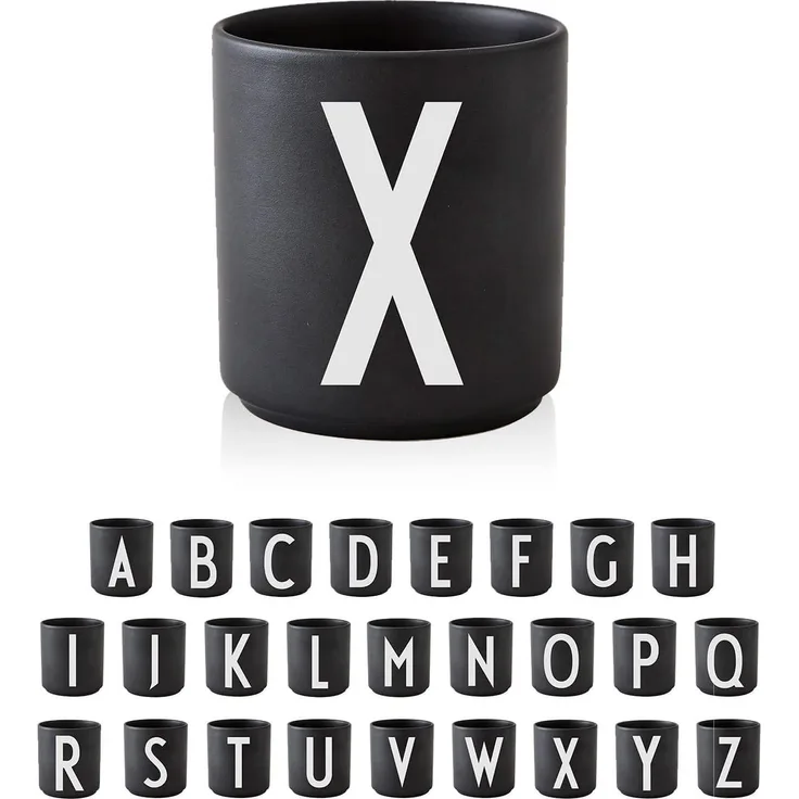 Design Letters Buchstaben Porzellan Kaffeetasse A-Z Schwarz | Weihnachten dekoration | Weihnachtsgeschenke für Frauen, Männer | Dekorativ Design Tasse in Premium Porzellan mit eingravierter Buchstabe