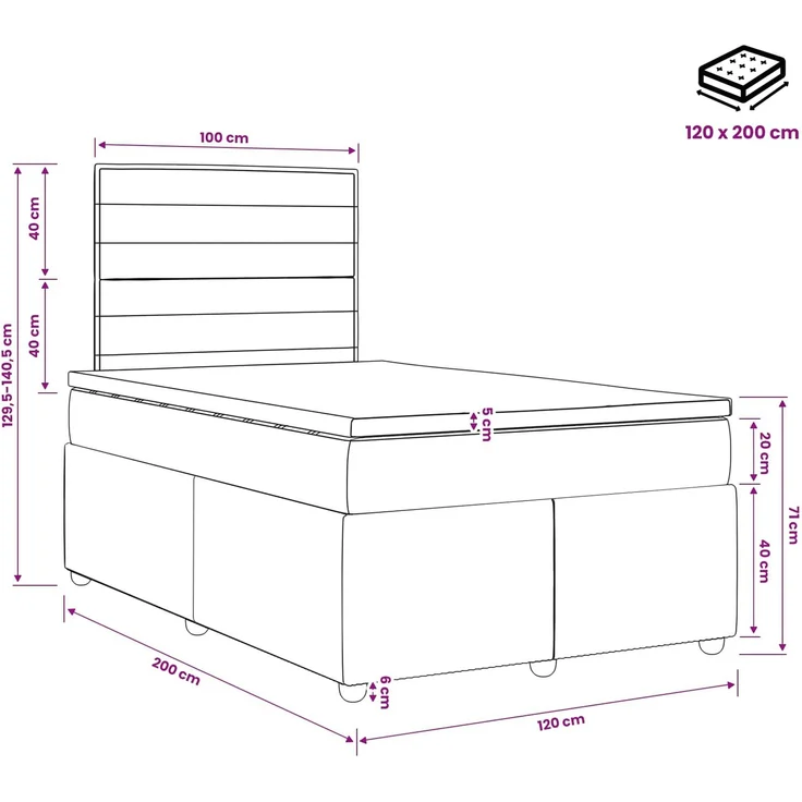 vidaXL Boxspringbett mit Matratze Schwarz 120 x 200 cm Stoff 3454363 – Bild 11