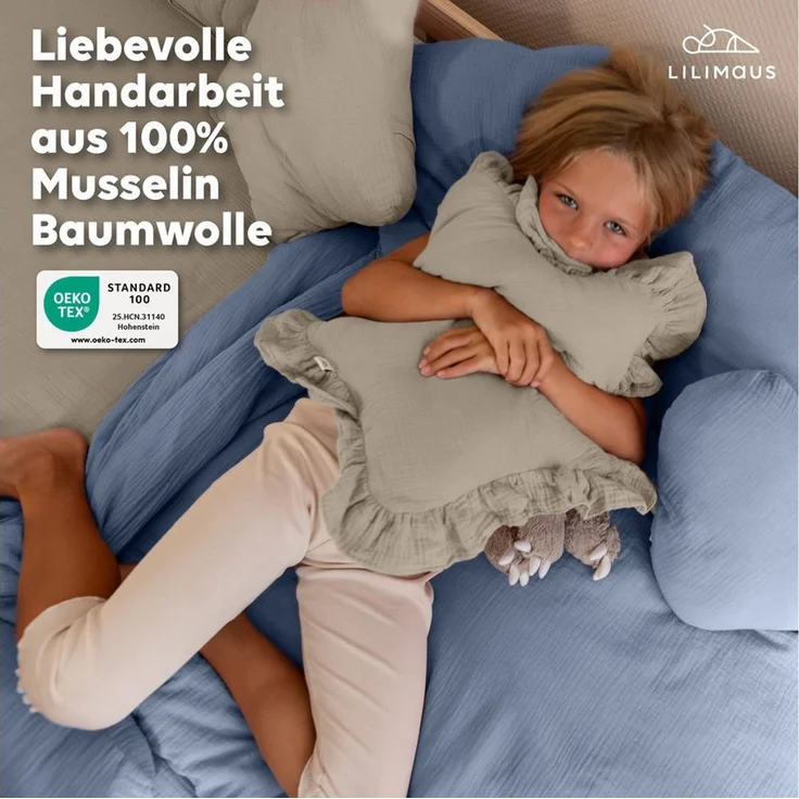 lilimaus Dekokissen Kuschelkissen Herz & Stern aus Musselin fürs Kinderzimmer, Kuschelkissen mit oder ohne Flatter - passend zu unserer Bettwäsche – Bild 2