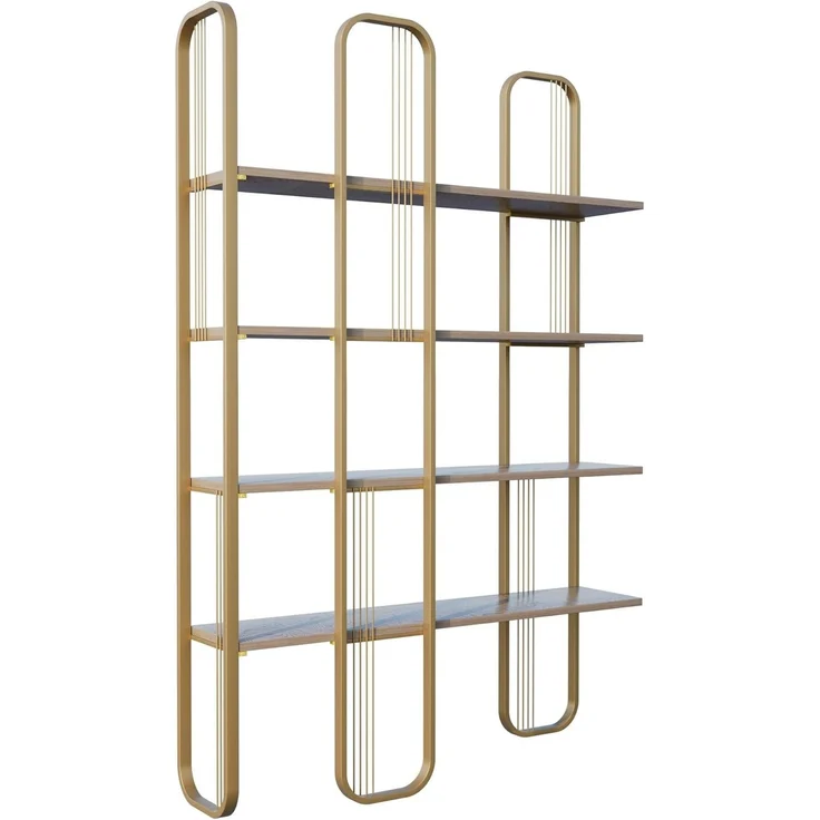 Dmora - Bücherregal Almena, Büroregal, Bücherregal, Bibliothek, 125 x 28 x 180 cm, Gold – Bild 6