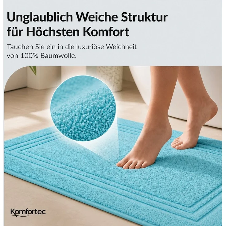 Komfortec Badematte Badvorleger aus 100% Baumwolle, Waschbar Duschmatte, Frottee, Rechteckig, 600 g/m², 2er Set, Saugfähig & Schnelltrocknend – Bild 2