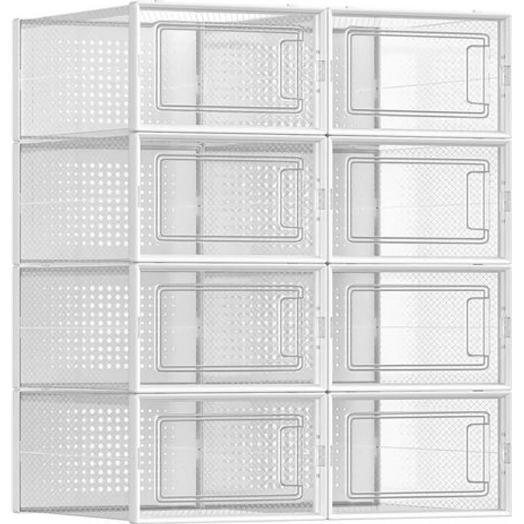 Songmics Schuhboxen, 8er Set, Schuh-Organizer aus Kunststoff, faltbar und stapelbar, für Schuhe bis Größe 44, transparent-weiß LSP08SWT – Bild 1