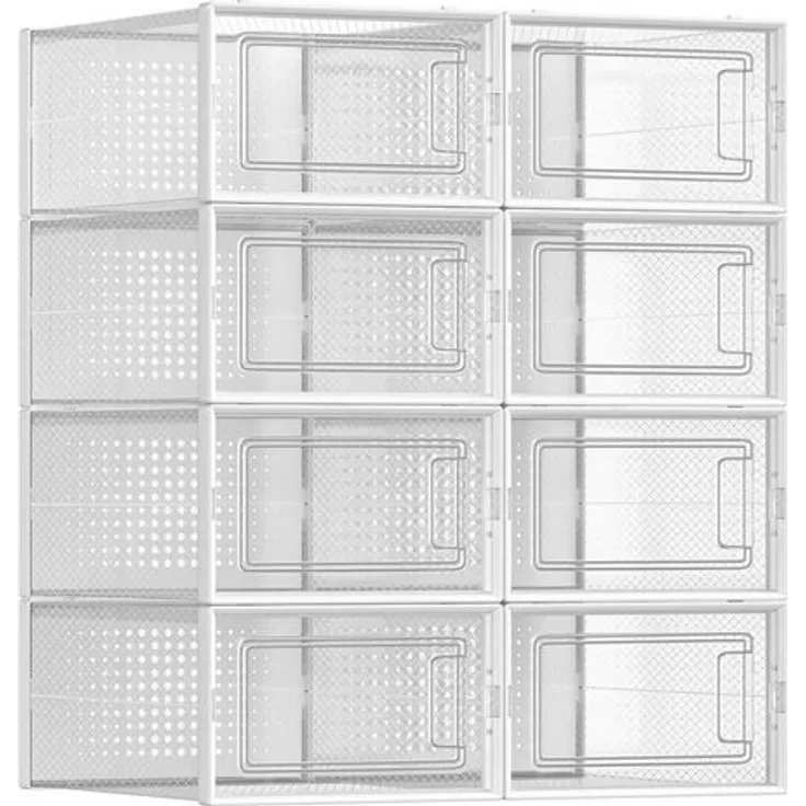Songmics Schuhboxen, 8er Set, Schuh-Organizer aus Kunststoff, faltbar und stapelbar, für Schuhe bis Größe 44, transparent-weiß LSP08SWT