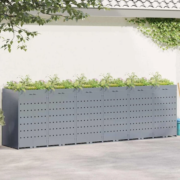 vidaXL Wagenmüllbehälter für 6 Behälter Hellgrau 408 x 77,5 x 121,5 cm 3394752 – Bild 1