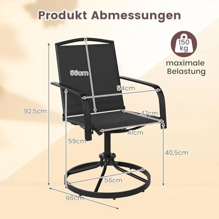 FANTASK Terrassenstühle 360° drehbar, 2er Set Drehstühle, Balkonstühle mit schnell trocknendem Stoff für Garten, Hinterhof, Balkon (Schwarz) – Bild 2