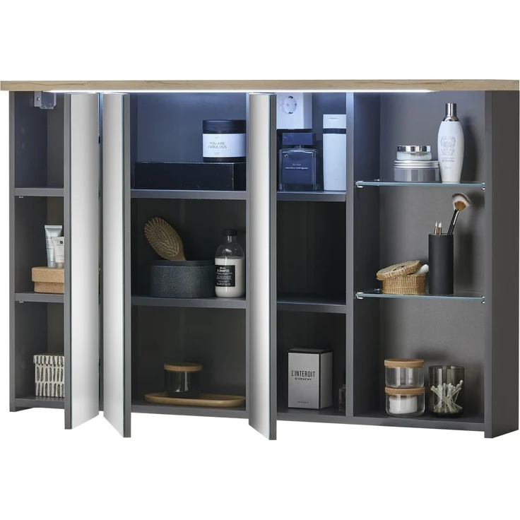 Badezimmerspiegelschrank >Memphis< Grau / Artisan Eiche Dekor - 110x70x20 (BxHxT) – Bild 2