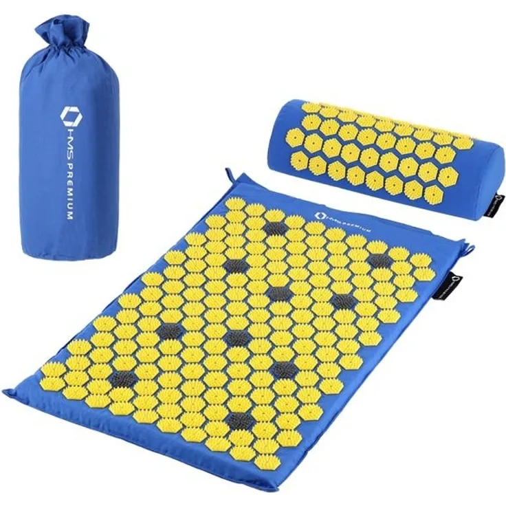 Akupressurmatte Set 65x42cm mit Kissen Blau-Gelb