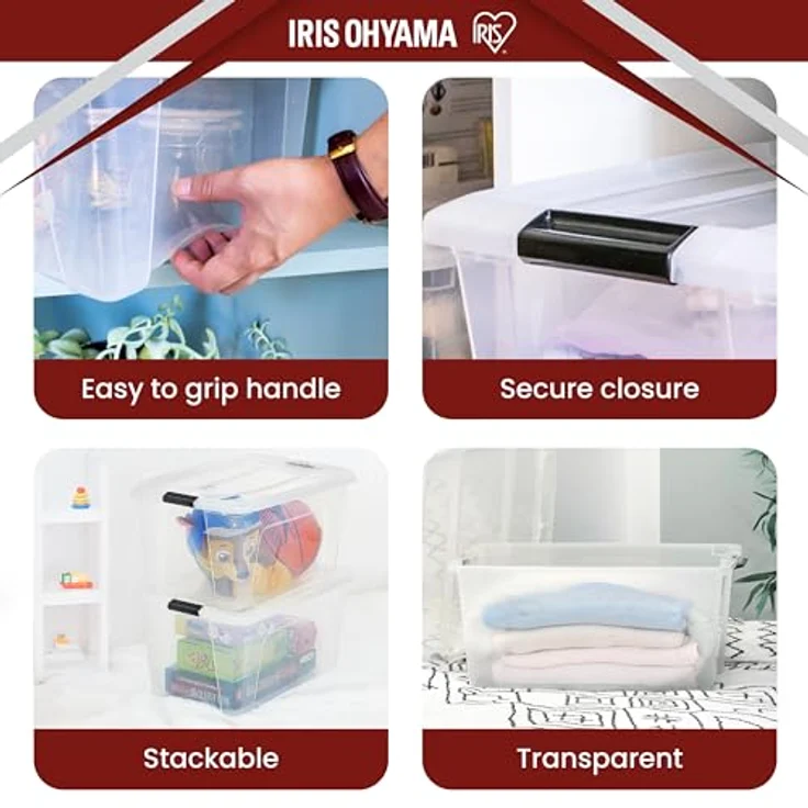 Iris Ohyama Aufbewahrungsboxen mit Deckel, 45L, 3er-Set, Transparent, Sicherer Verschluss, Stapelbar, Griffe, Schlafzimmer, Schrank, Büro, Organisation, BPA-freies Plastik, Ordnungsboxen, NTB-45 – Bild 4