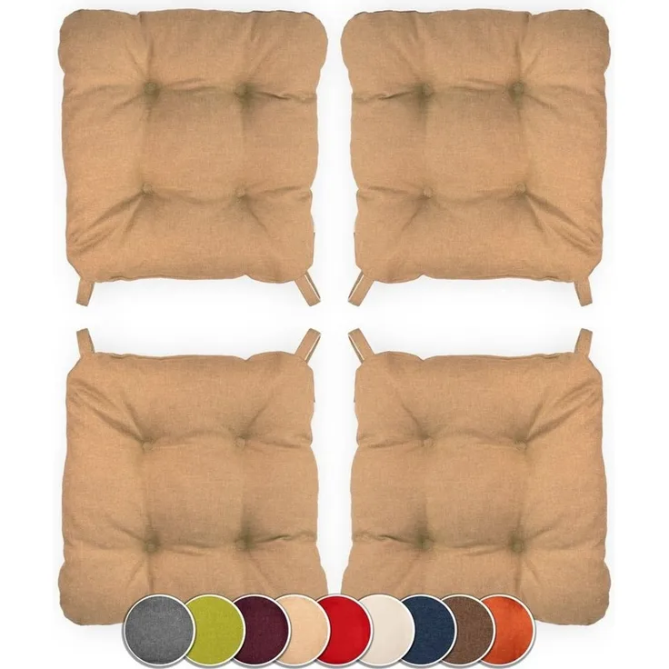 sunnypillow Stuhlkissen 4er Set Stuhlkissen mit Klettverschluss Maße: 40/35x40x8cm