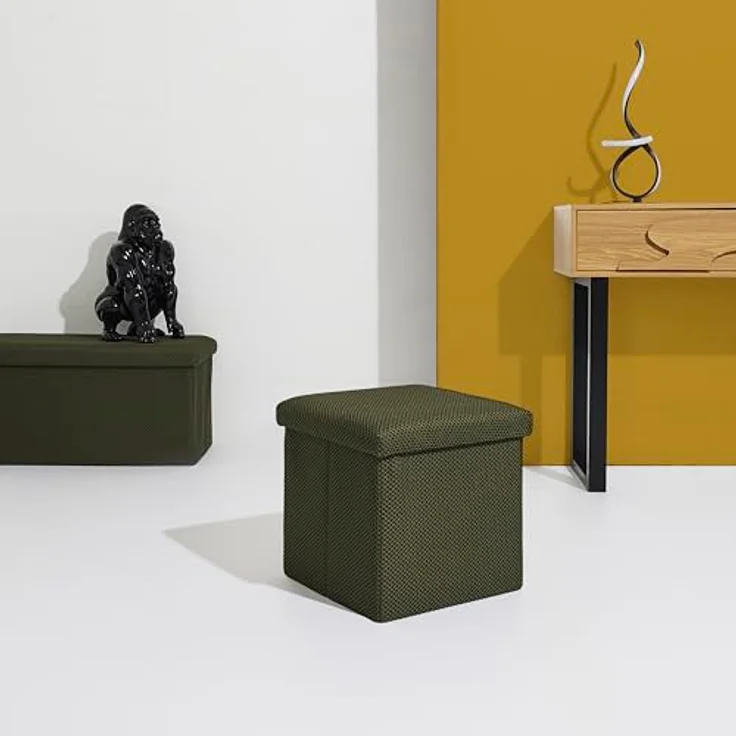 HOME DECO FACTORY, HD0507, Faltbare Ottoman-Truhe, modernes Design, multifunktional, praktische Aufbewahrung, optimaler Komfort, einfache Wartung, Khaki, 38x38 cm – Bild 10