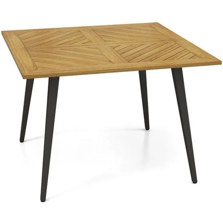 COSTWAY Gartentisch, Akazienholz mit Schirmloch, 107x107cm Balkontisch rechteckig – Bild 4