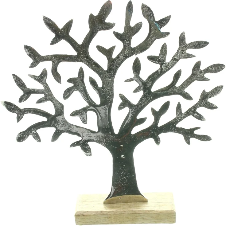 Baum "Silber"31cm Deko Tischdeko Dekoration Holz Alu auf Holzsockel – Bild 2