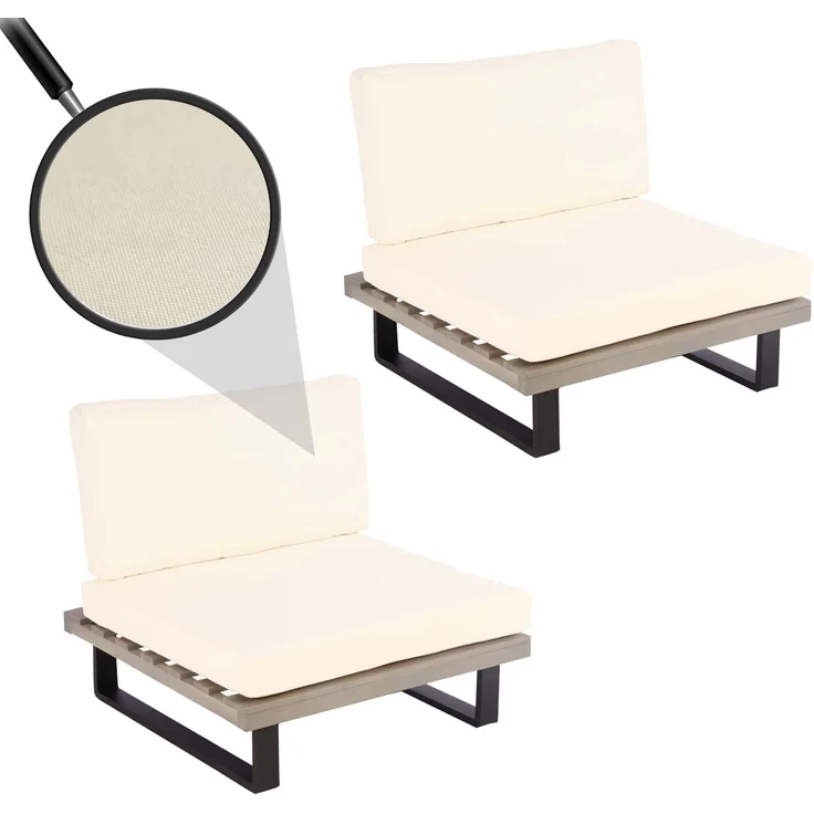 2er-Set Lounge-Sessel HWC-H54, Garten-Sessel, Spun Poly Akazie Holz FSC-zertifiziert Alu ~ grau, Polster cremeweiß – Bild 1