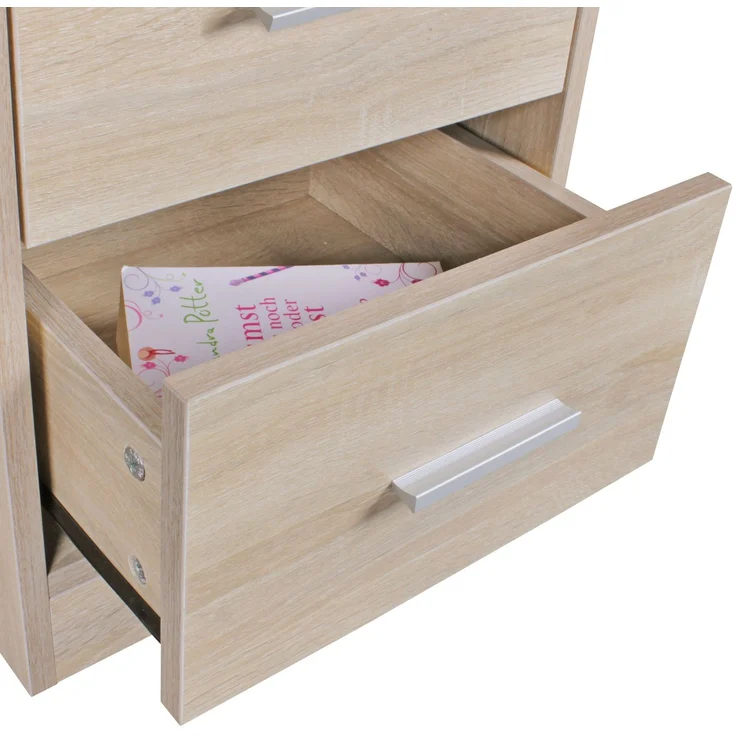 Nachtkonsole FOGGIA Holz Nachttisch modern mit 3 Schubladen sonoma, Design Nachtkästchen 37,5 x 68 x 35 cm, Extra hohes Nachtschränkchen – Bild 11