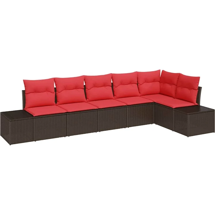 vidaXL Gartensofa-set mit Kissen 6 pcs Braun Poly-Rattan 3347084 – Bild 2
