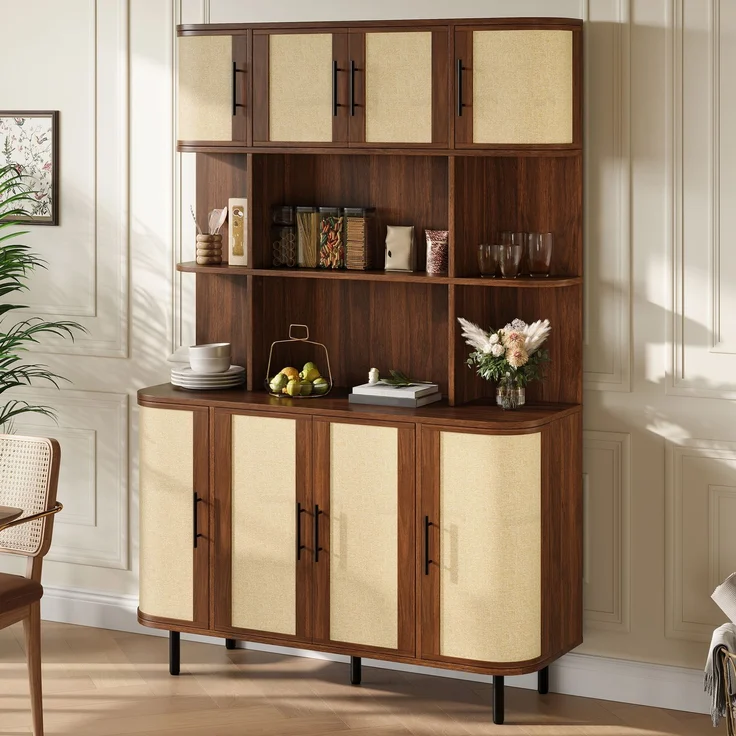 DESVIAE Sideboard Nussbaum aus MDF – 120x180x20 cm – 8 Türen, Flechtoptik – Bild 2