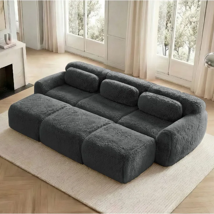 DESVIAE Sofa modular und rahmenlos aus Plüsch, Grau, 291 x 179 x 73 cm