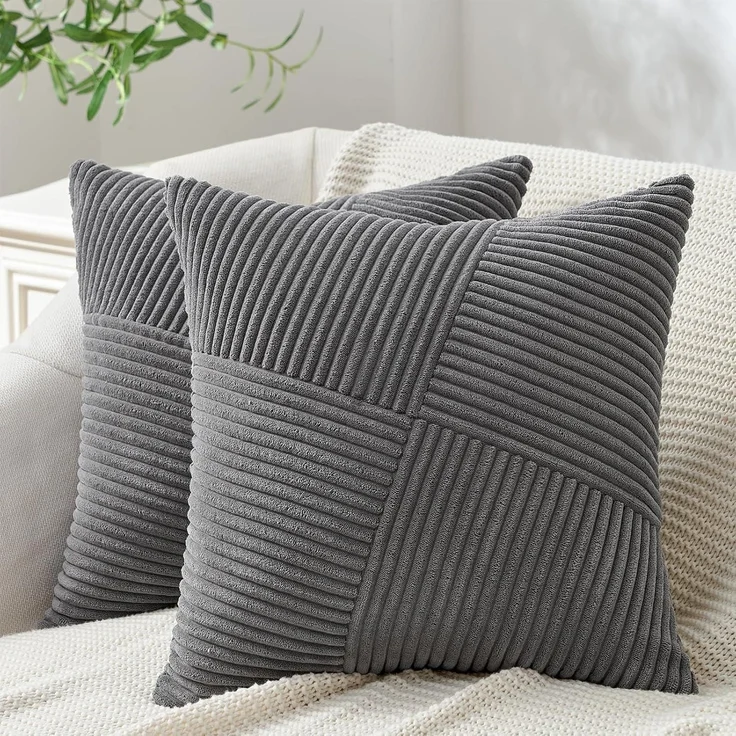 Topfinel Kissenbezüge 45x45 Dunkelgrau 2er Set Kordsamt Windmühle Patchwork Euro – Bild 1