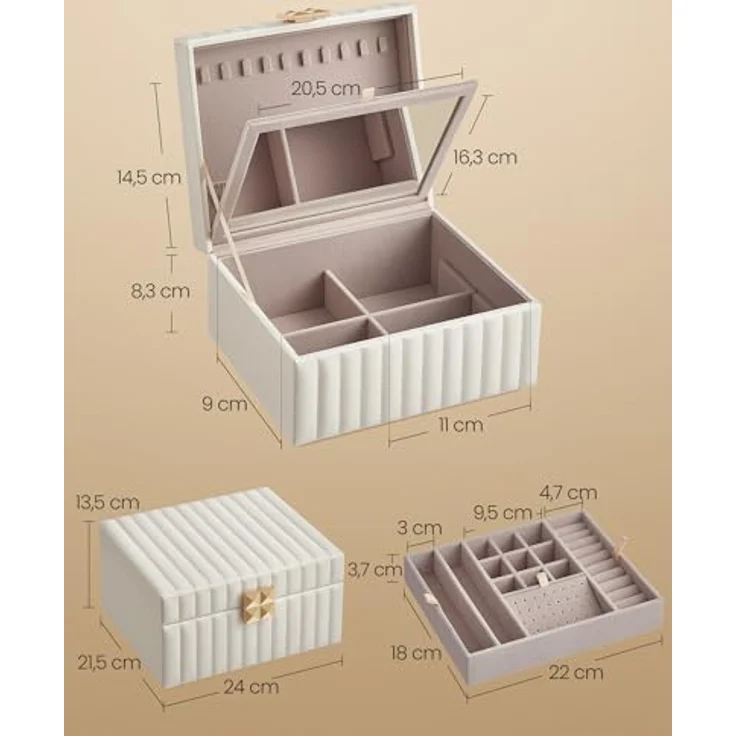 Songmics HOME Schmuckkästchen 2 Ebenen, mit Spiegel, flexibles Schmucktablett – Bild 6