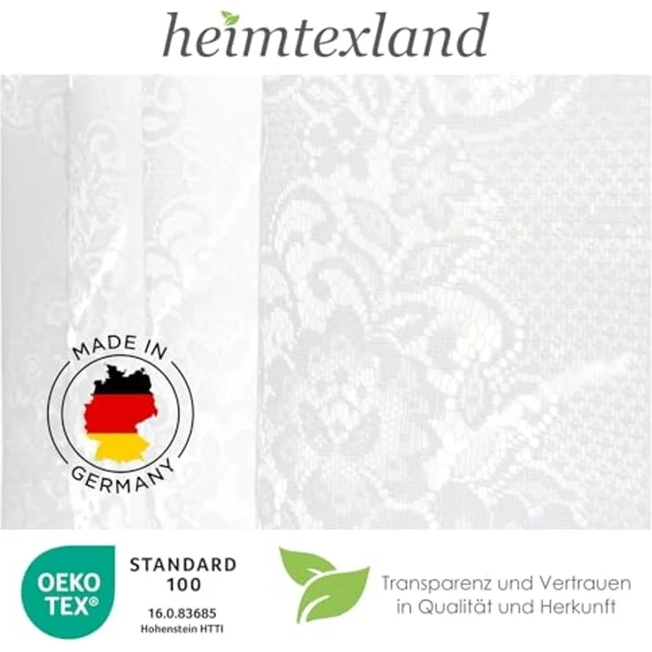 heimtexland Scheibengardine Jacquard Gardine M Bogen gerafft Fensterbild weiß (1 St), Stangendurchzug, halbtransparent, Jacquard, Blumen Bordüre I gebogt I durchscheinend – Bild 6