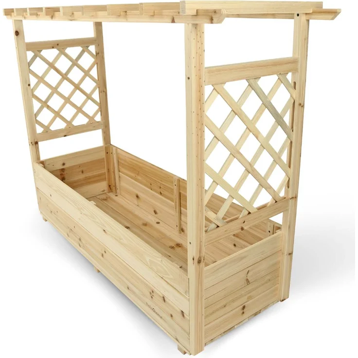 2er Set Pflanzkästen mit Rankgittern & Dach - Tannenholz - 128 x 44 x 103cm – Bild 2