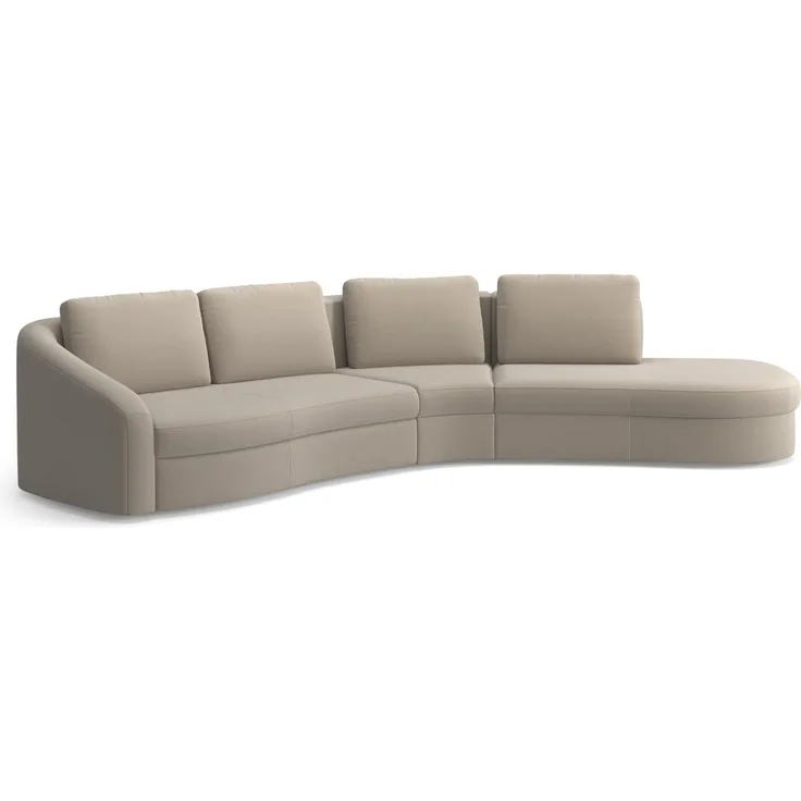 Cavadore Ecksofa Jawa / Bodennahe Eckcouch mit Sofa 2,5-sitzig und Trapezecke halbrund (60 Grad) / 366 x 88 x 230 / Flachgewebe, Beige