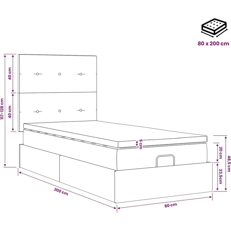 vidaXL Ottoman Bett mit Matratze Dunkelbraun 80 x 200 cm Stoff 3457448 – Bild 12