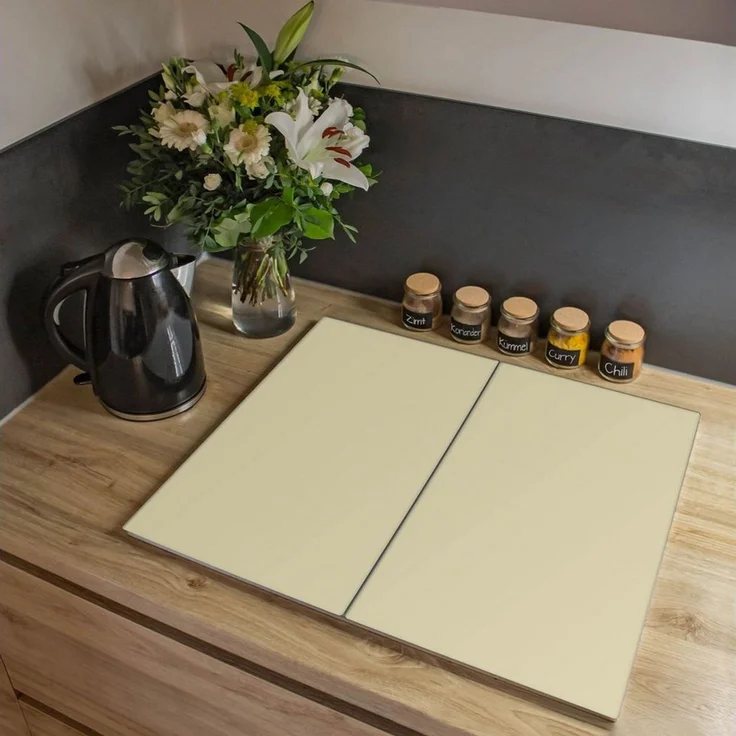 banjado Herd-Abdeckplatte zweiteilig aus Glas mit Motiv Beige, (gehärtet, 2 tlg, inkl. selbstklebende Gummifüßchen) – Bild 1